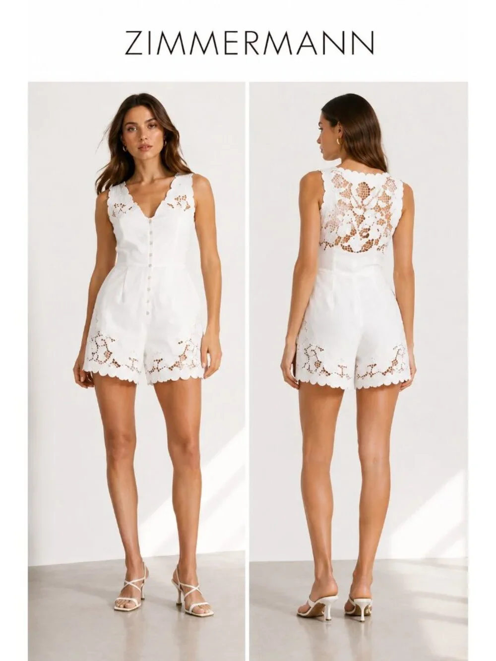 Zimmermann White Linen Lace Romper Playsuit Size 0 /US 4 Floral Embroidered Boho